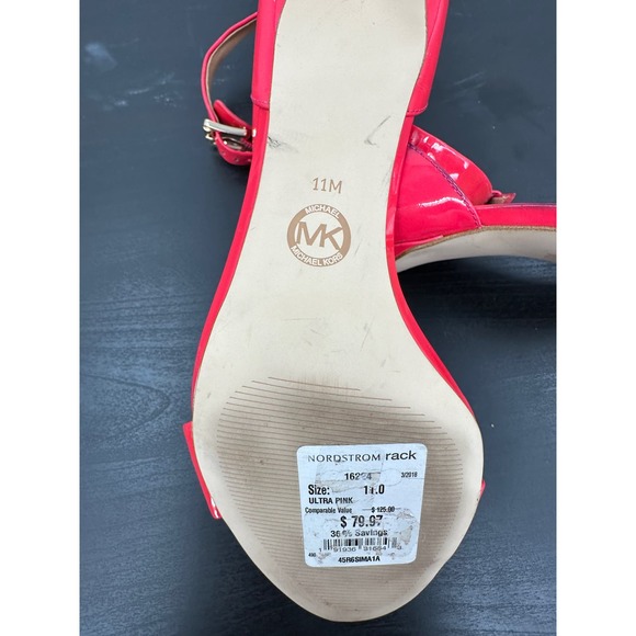 Michael Kors Ultra Pink Patent Leather Heels Size 11M Strappy Open Toe Sandals - Picture 7 of 7